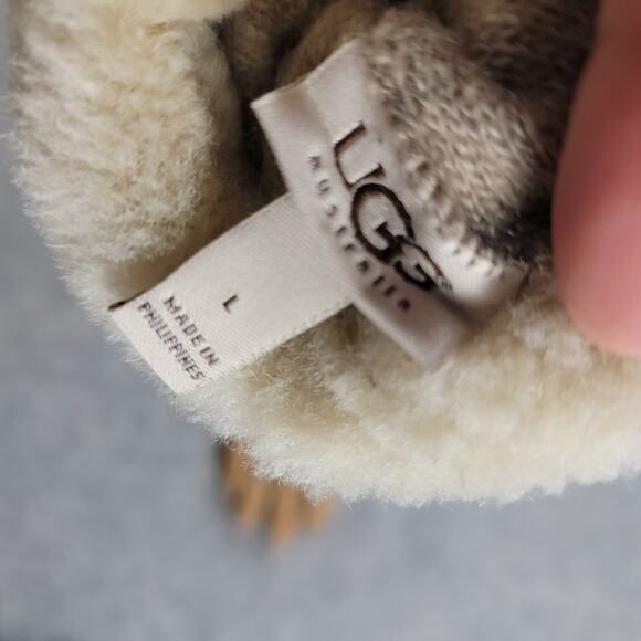 UGG Suede Leather Gloves Cashmere Lined Shearling Cuff Chestnut Brown Size L - Picture 7 of 8